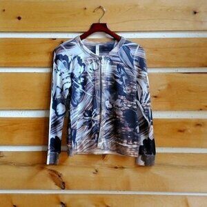 Cubism Gold Hues Designed Multicolored Long Sleeve‎ Button Down Sz L Cardigan